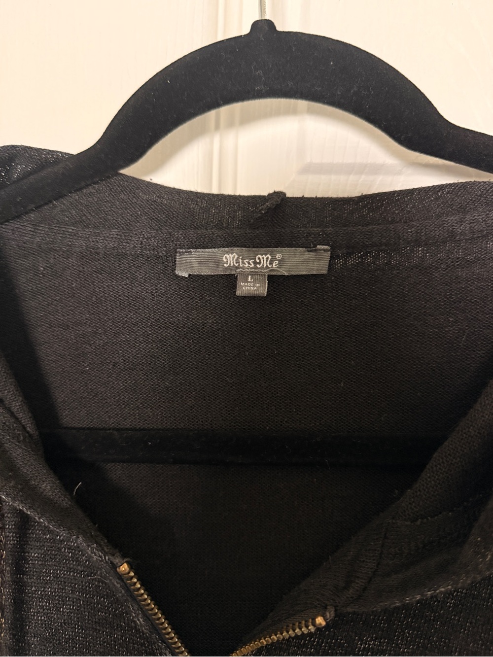 Miss Me Black Hoodie with Gold Zipper Detail - Picture 3 of 3